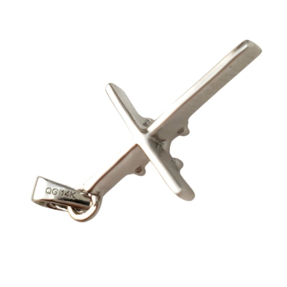 14K White Gold Diamond Cross Pendant Necklace #16588 - Picture 7 of 9